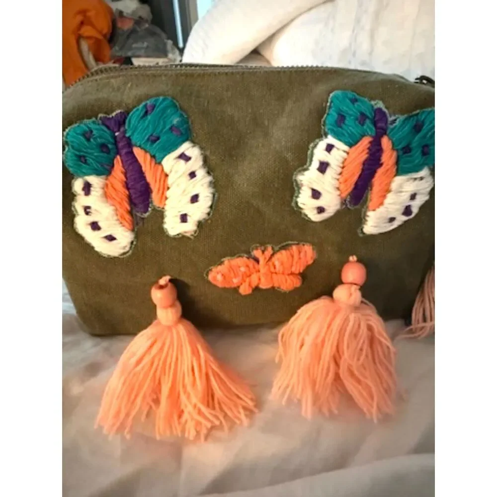 NWOT Anthropologie Raj LA Butterfly Tassel Cosmetic Bag